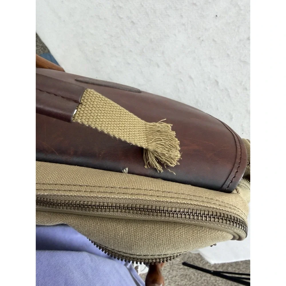 Vintage Bob Timberlake Canvas Leather Backpack Messenger Bag Khaki Brown